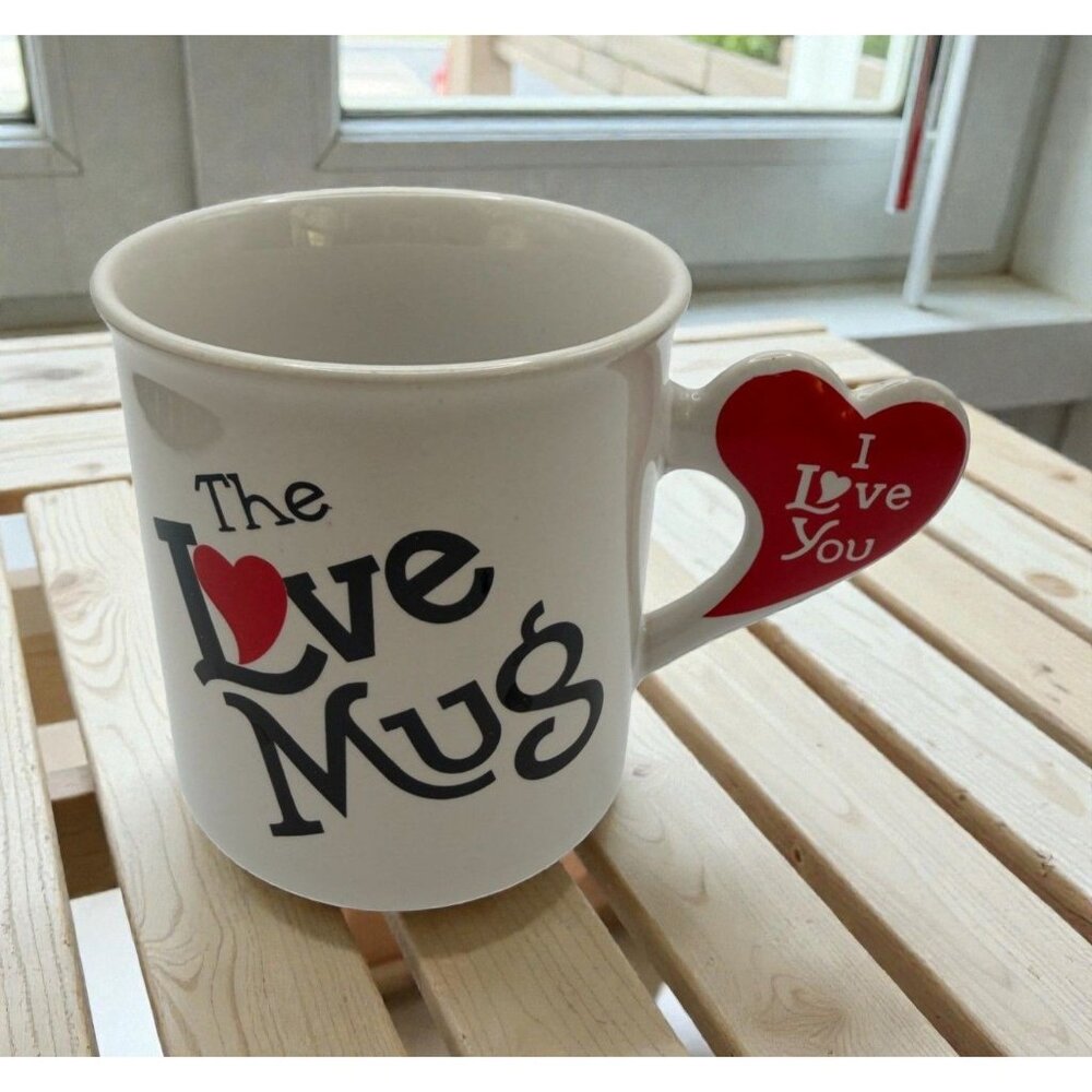 Vintage Love Mug Coffee Cup Heart Handle Valentines Day Gift